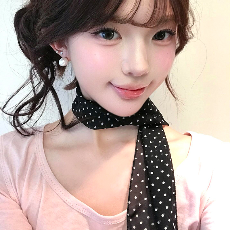 韩系复古黑色长条波点丝巾女