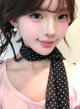 韩系复古黑色长条波点丝巾女高级感百搭飘带丝带系脖2024年秋季