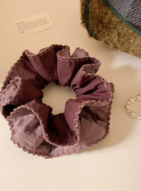 韩系紫色双层大肠发圈女高级感秋冬发绳新款法式头饰丸子头扎头发