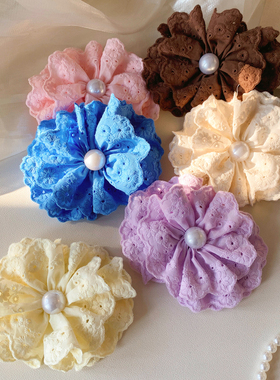 温柔黄色珍珠花朵蕾丝发夹女法式气质头饰后脑勺盘发弹簧夹秋冬