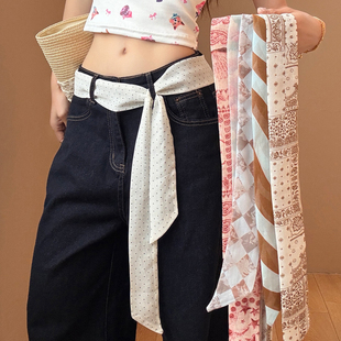韩系雪纺波点长条系脖丝巾春夏季 百搭腰带配饰飘带高级感领巾 薄款