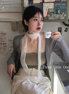 韩系高级感~白色波点长条丝巾女辣妹风系脖发带颈饰围巾2025春季
