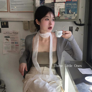 韩系高级感~白色波点长条丝巾女辣妹风系脖发带颈饰围巾2025春季