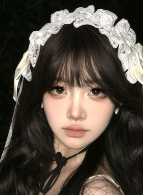 安妮的早餐白色蝴蝶结蕾丝发带女甜美可爱发箍洛丽塔拍照头箍发饰