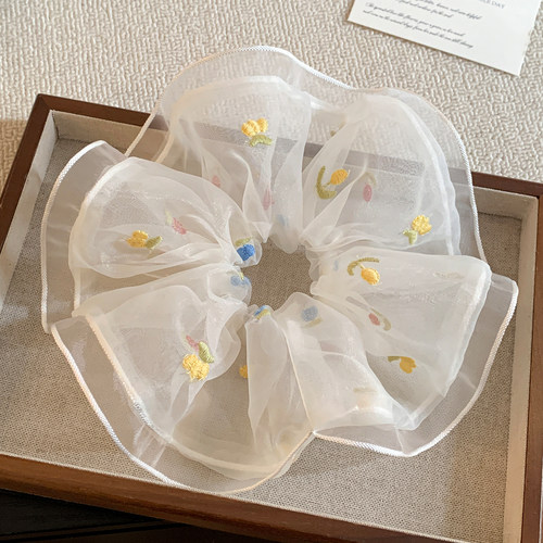 彩色花朵刺绣大肠发圈女高级感