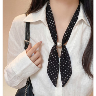 温柔高智风韩系黑色波点丝巾串珠项链系脖女款小众高级设计感配饰