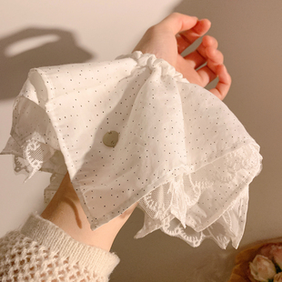 白色波点蕾丝方巾大肠发圈女高级感方形扎头发低马尾发饰头绳百搭