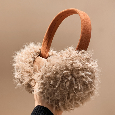 毛茸茸咖色羊羔毛保暖耳罩