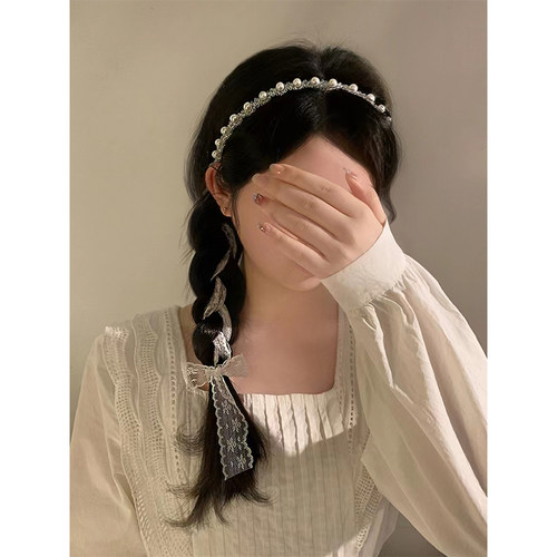 超仙白色蕾丝水晶珍珠发带