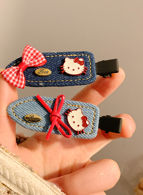 蓝色蝴蝶结Kitty猫咪发夹女卡通无痕鸭嘴夹侧边碎发刘海发卡头饰