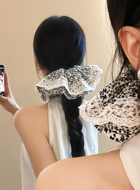碎花裙摆~法式复古蕾丝黑色大肠发圈女高级感发饰大号发绳新款春