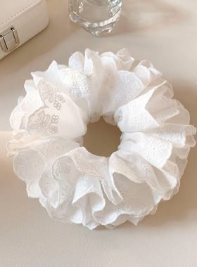 法式复古白色蕾丝大肠发圈女重工气质头绳发饰扎头发丸子头慵懒风