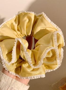 黄色缎面双层大肠发圈女高级感韩系头绳扎头发丸子头超大发饰头绳