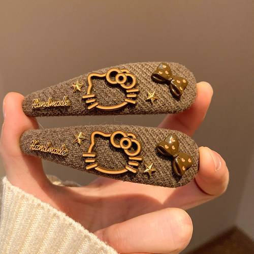 咖色Kitty蝴蝶结发夹边夹