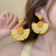 多巴胺黄色花朵项链女小众设计感夸张耳饰海边度假风耳钉高级感