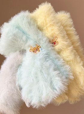 可爱蓝色小鹿针织毛绒手套女冬季五指保暖防寒防风可触屏骑行学生