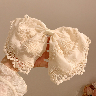 韩系白色蕾丝蝴蝶结发夹女夹子后脑勺半扎发弹簧夹复古发卡头饰夏