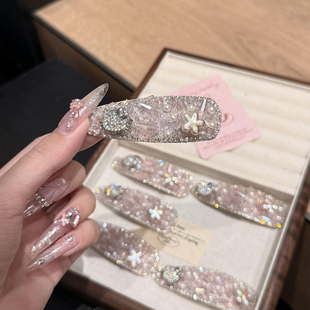粉色猫咪水钻发夹边夹侧边女发卡高级感精致刘海夹头饰前额bb夹