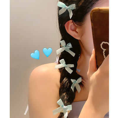 芭蕾风甜美蓝色蝴蝶结编发发夹女2025新款小号侧边高级感发饰头饰