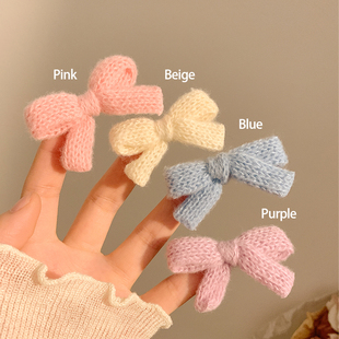 人间小甜妹 彩色毛绒蝴蝶结发夹女侧边夹毛线编织夹子头饰多巴胺