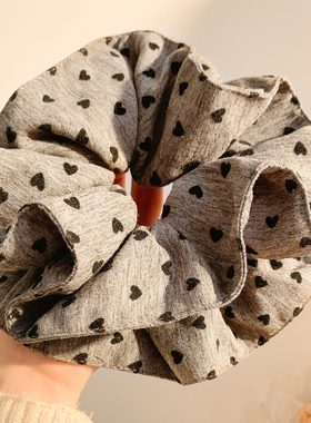 韩系简约灰色爱心双层大肠发圈女气质慵懒风头绳发饰丸子头超大