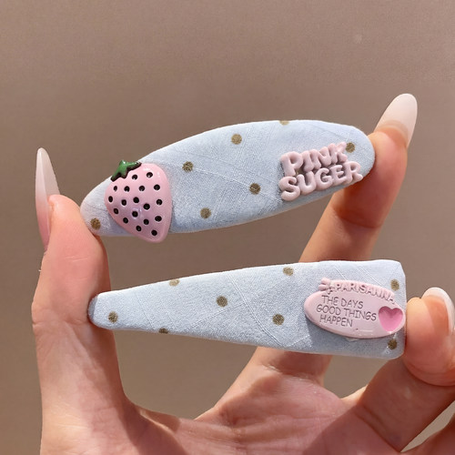 绝美韩系蓝色草莓波点BB夹女温柔