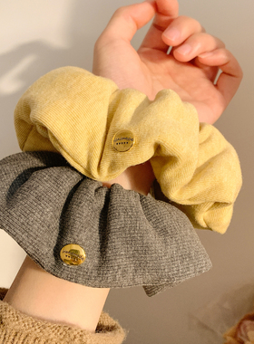 黄色毛线针织充棉枕头大肠发圈女扎头发高级感超大丸子头发饰头绳