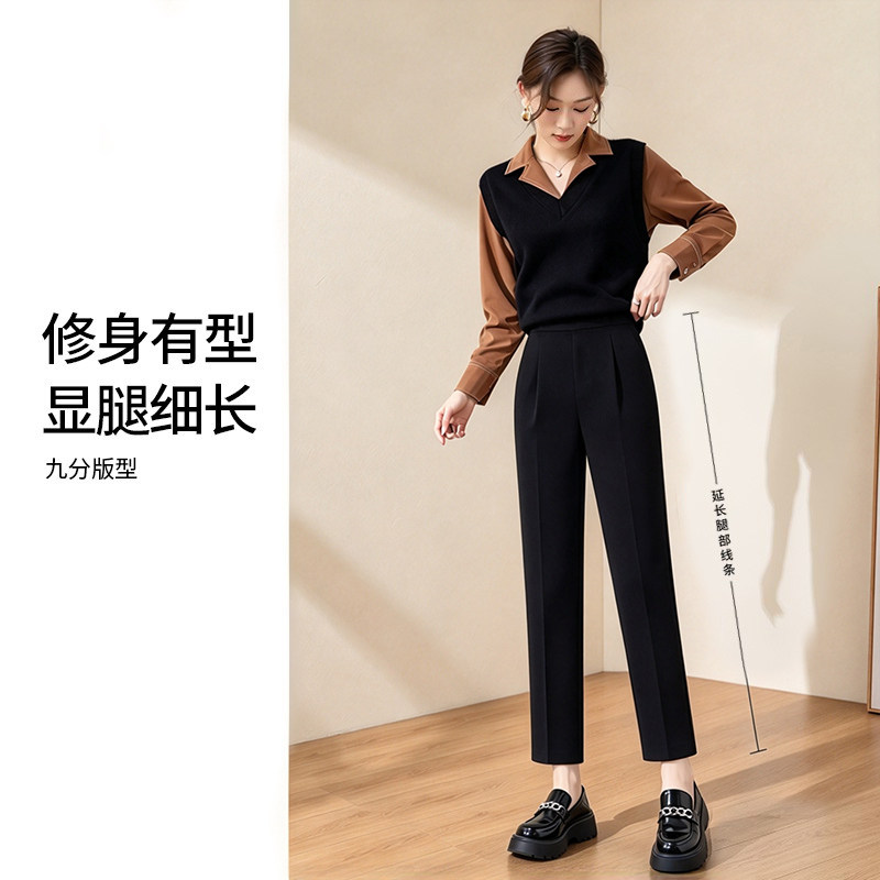 九分裤女秋冬加绒加厚胖MM大码高腰显瘦哈伦裤黑色女裤女士长裤子