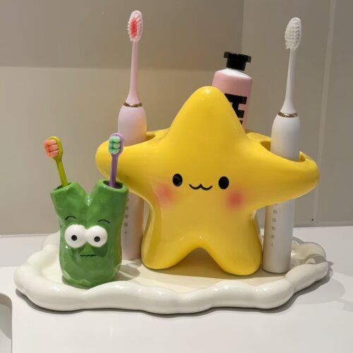 星星牙刷架可爱卡通洗漱台面电动牙刷收纳架高颜值陶瓷牙膏置物架
