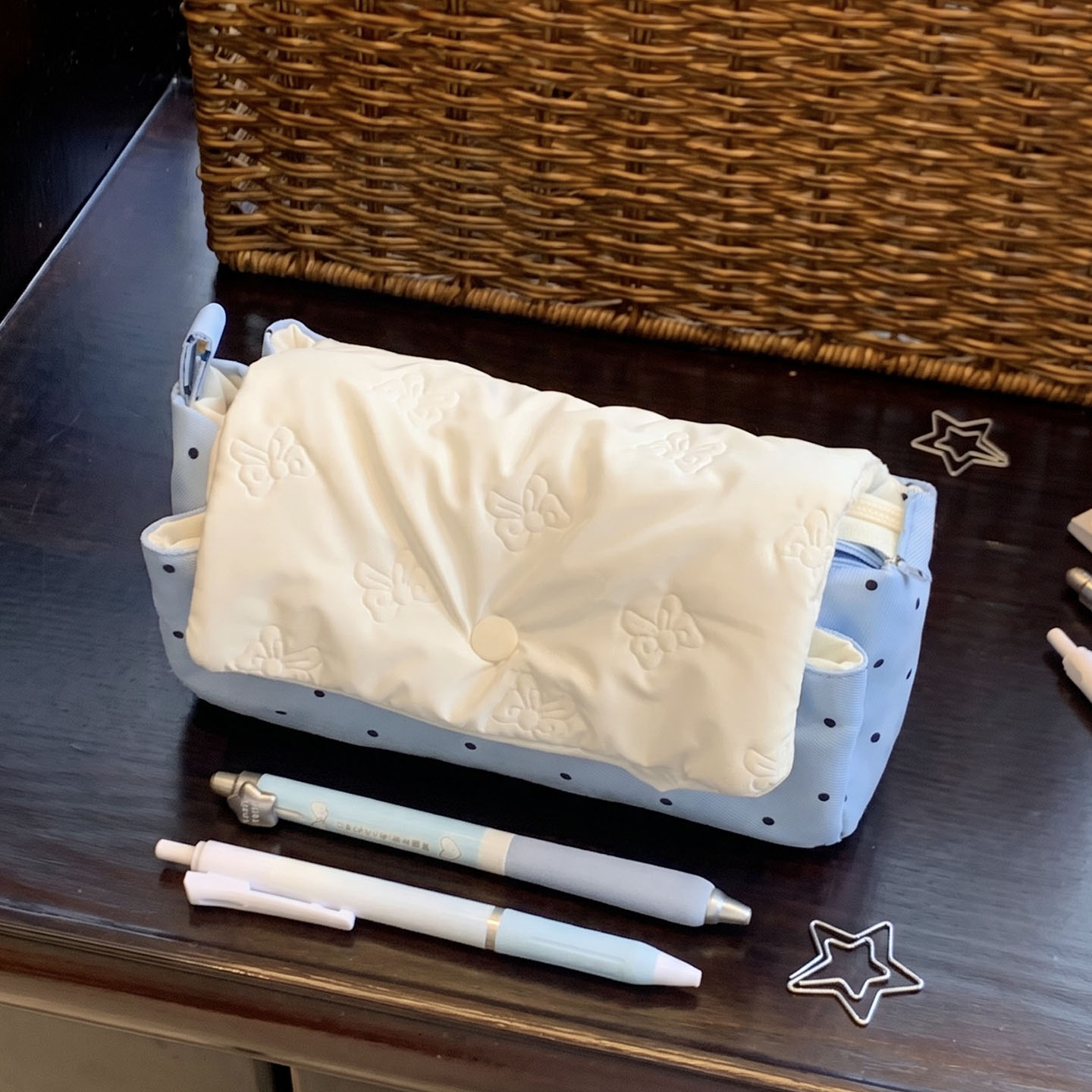 奶油波点翻盖笔袋大容量女生奶fufu高颜值学生文具用品收纳铅笔袋
