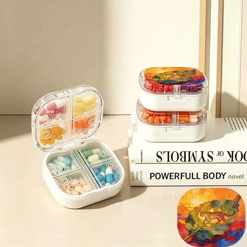 林间橘猫咪独立分格不串味八格便携药盒一周药片分装家用收纳盒