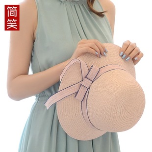 帽子女士夏天草帽百搭度假渔夫帽户外沙滩太阳帽海边遮阳帽