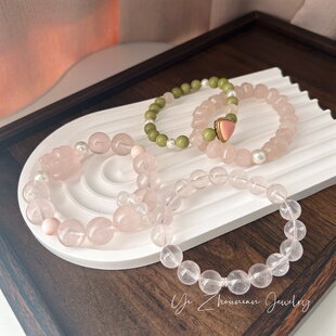 天然水晶粉晶阿拉善女皇贝珠手串女生百搭清新甜美日常简约百搭
