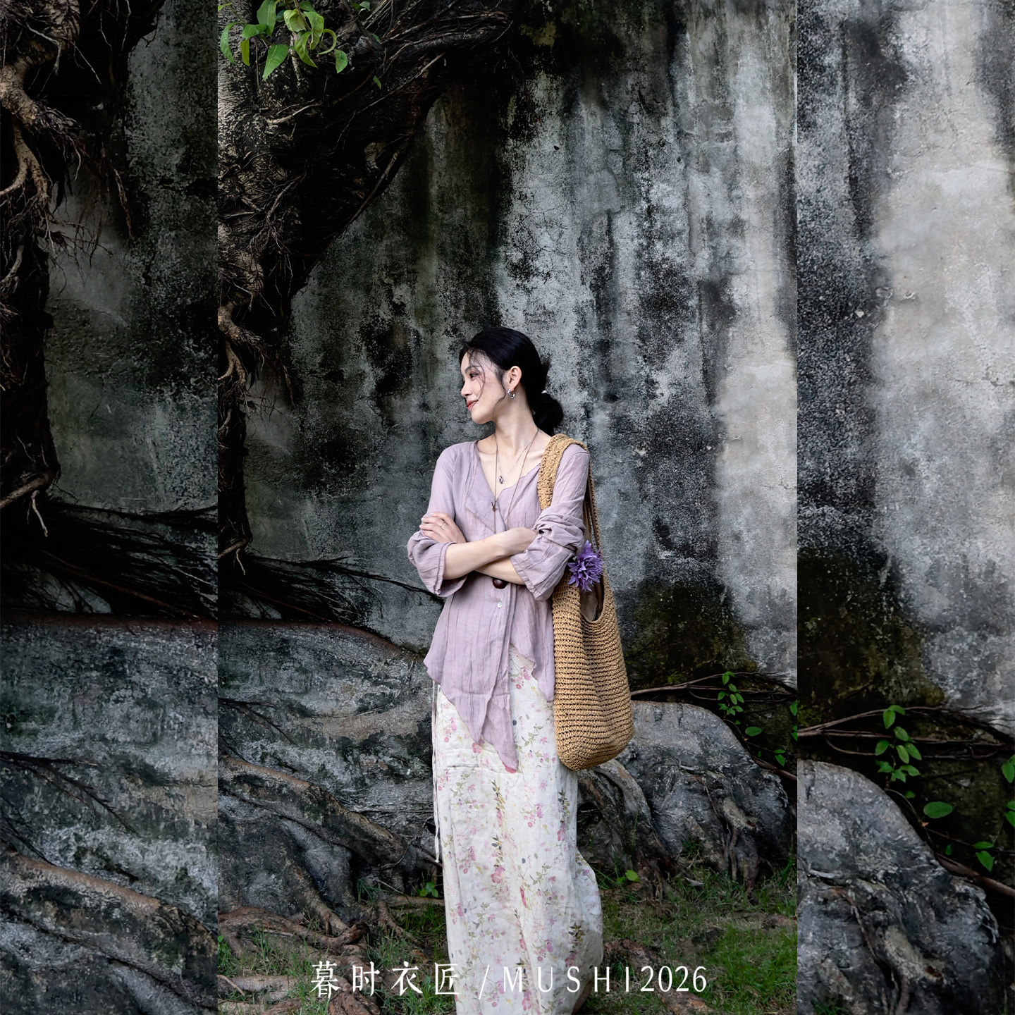 复古亚麻碎花百搭文艺一片式系带