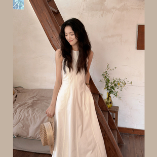 暮时衣匠 极简老钱风 重工收腰度假连衣裙女夏日绝美白色大伞裙