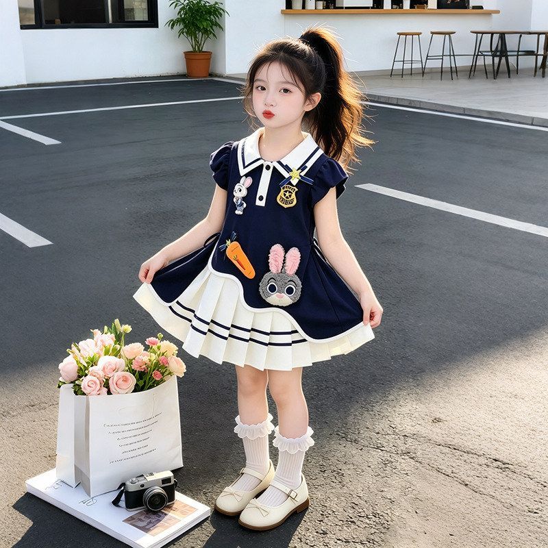 女童夏季学院风兔子警官连衣裙