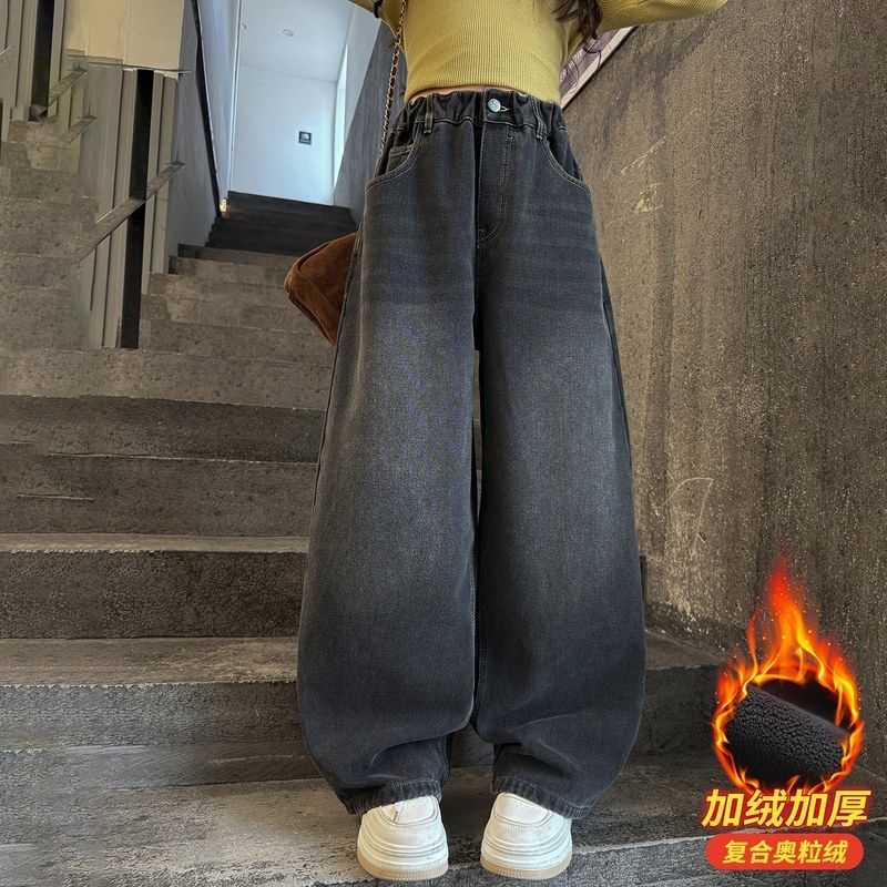 女童牛仔裤秋冬款2025新款加绒