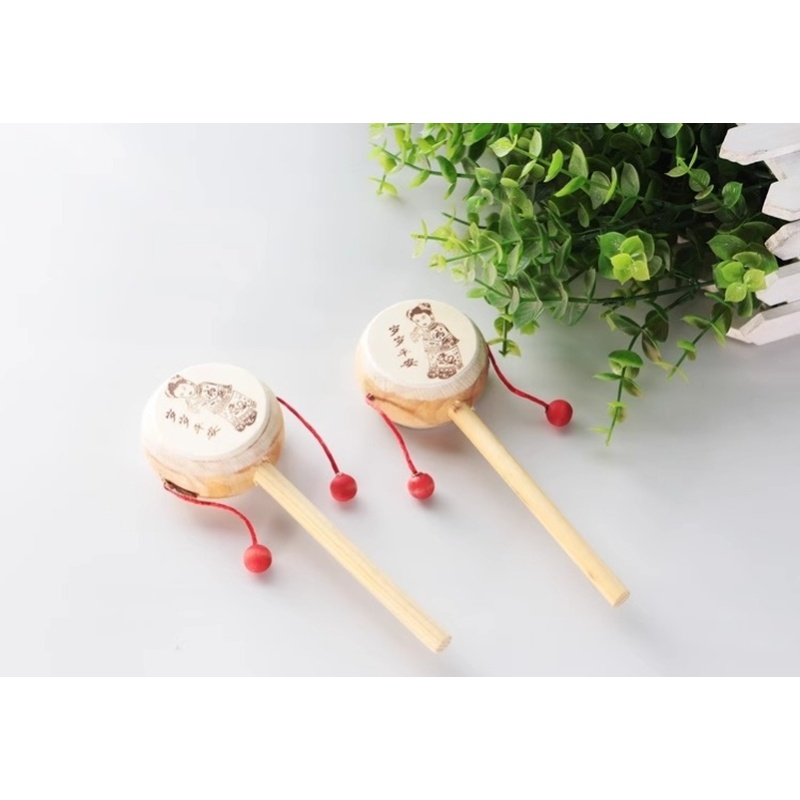 拨浪鼓老式手工牛皮可啃咬玩具早教手摇鼓羊皮货郎抓周幼儿园早教