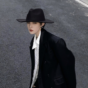 EVERDANA无性别潮流百搭英伦大檐帽子潮毛呢礼帽四季 男女情侣 款
