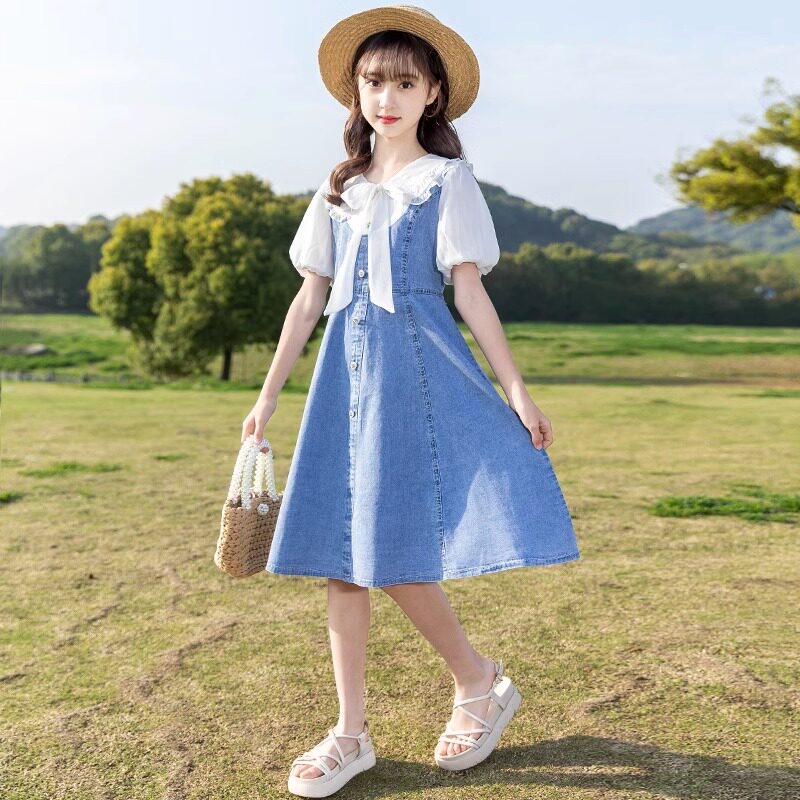 女童牛仔连衣裙夏装2025新款洋气夏季儿童公主裙大童夏款女孩裙子