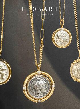 古币合集 18K雅典娜古币猫头鹰吊坠扣镶嵌项链金币银币实心珠宝素