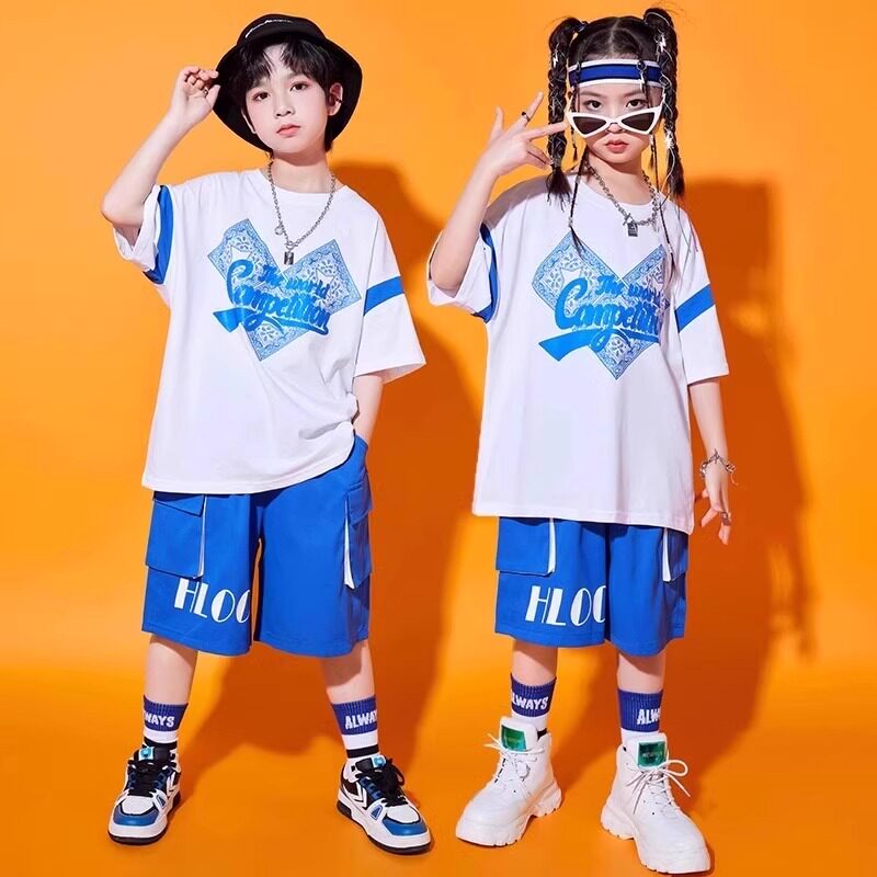 嘻哈街舞儿童潮服男童女童爵士舞小学生舞蹈班服夏宽松少儿演出服