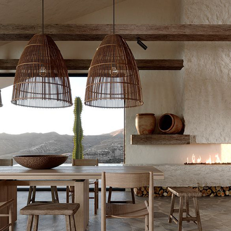 侘寂风东南亚风格藤编日式客厅餐厅灯具民宿卧室藤艺手工编织吊灯