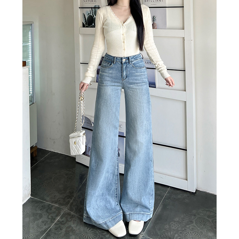复古高腰微喇叭牛仔裤女2026年秋季新款休闲时尚不贴腿拖地裤洋气