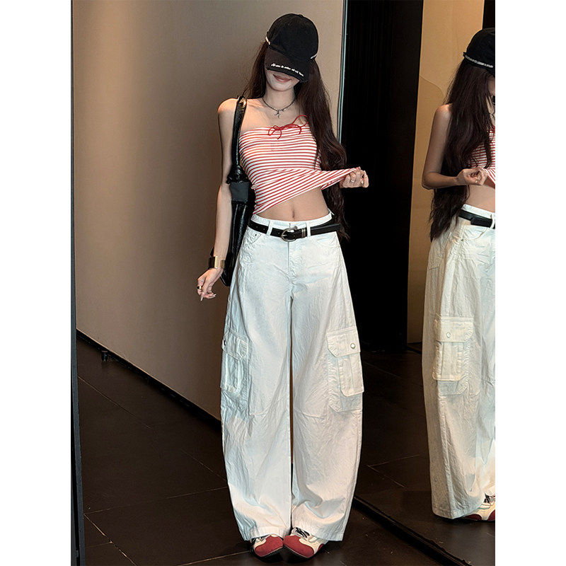郑小亮白色低腰弯刀牛仔裤女2026夏季新款宽松显瘦时尚阔腿拖地裤