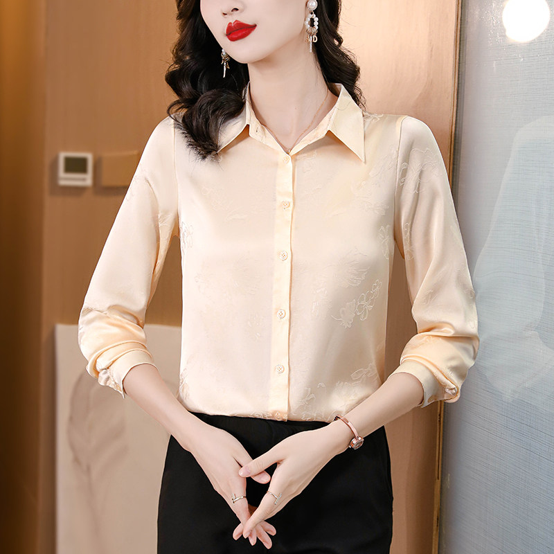 时尚春秋季新款高端大牌重磅真丝衬衫桑蚕丝长袖打底外穿上衣女装