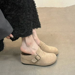 外穿复古丑萌一脚蹬包头半拖鞋 女2025夏季 勃肯鞋 7CM内增高厚底鞋