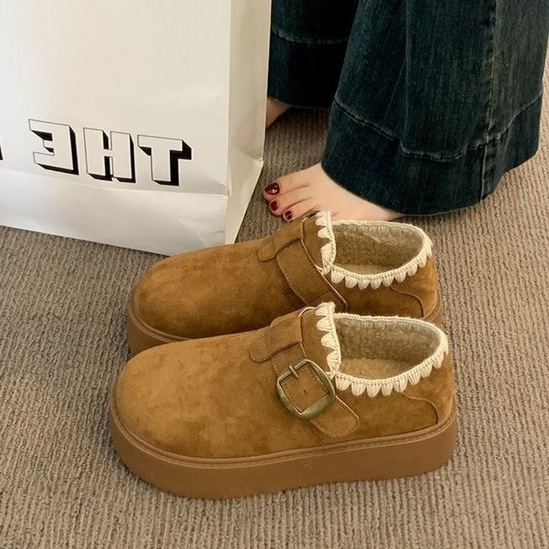 厚底勃肯鞋女2025新款秋冬加绒豆豆鞋保暖雪地靴一脚蹬懒人棉鞋子