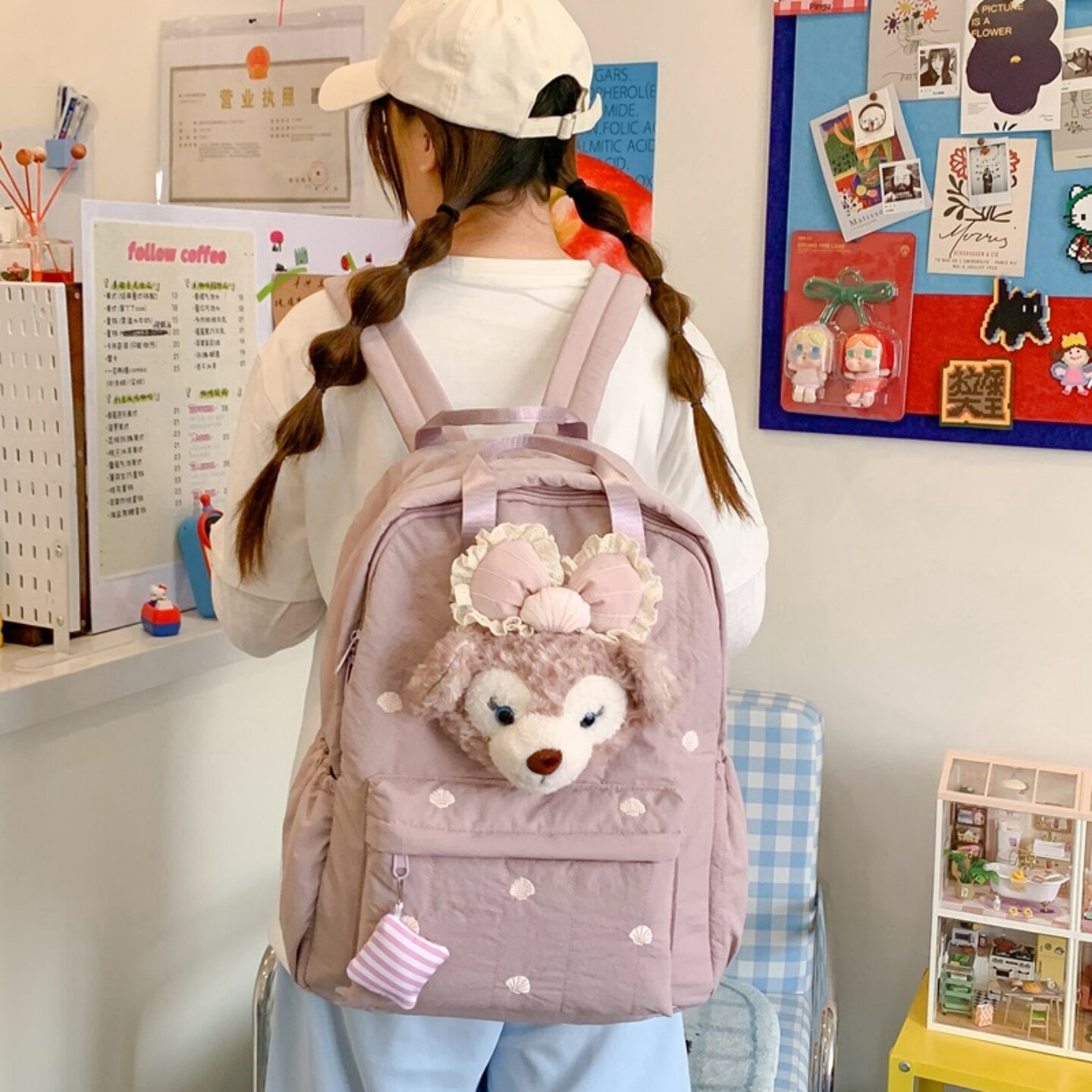 韩系可爱卡通玩偶双肩包高颜值女生手提包包轻便羽绒布大容量书包