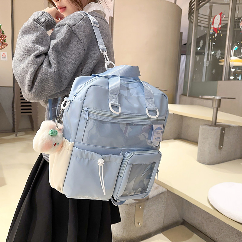 多功能大容量学生上课双肩背包透明吧唧少女痛包学院休闲斜挎包女
